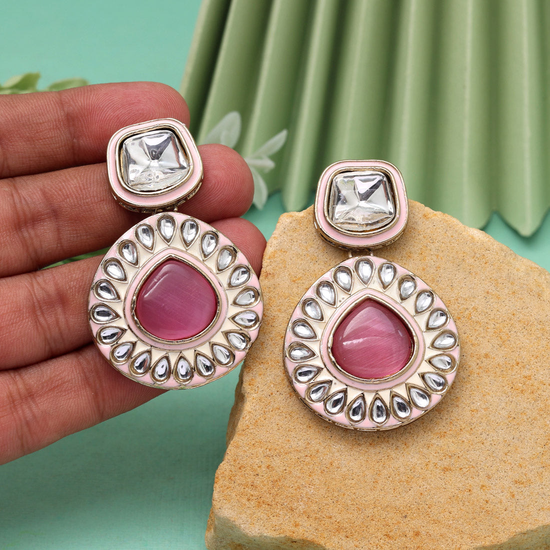 Rani Color Kundan Earrings (KDE999RNI) Pink