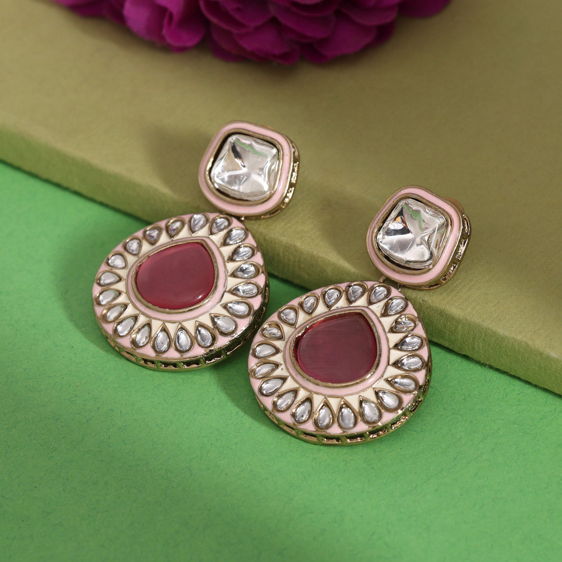 Rani Color Kundan Earrings (KDE999RNI)