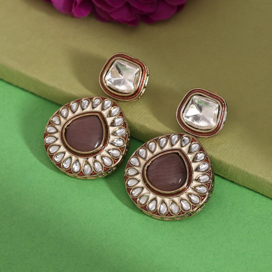 Rani Color Kundan Earrings (KDE999RNI)