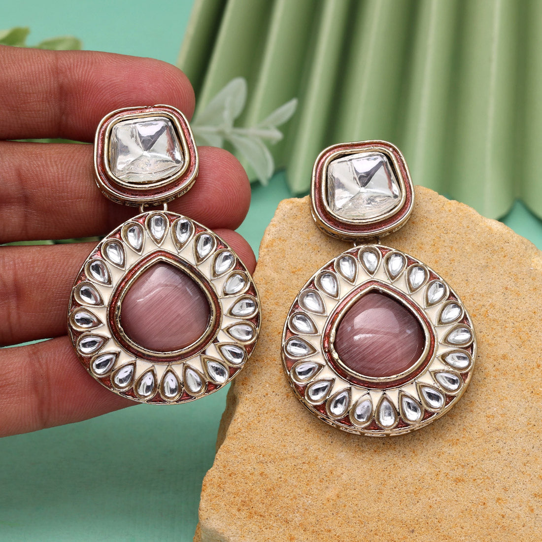 Rani Color Kundan Earrings (KDE999RNI) Purple