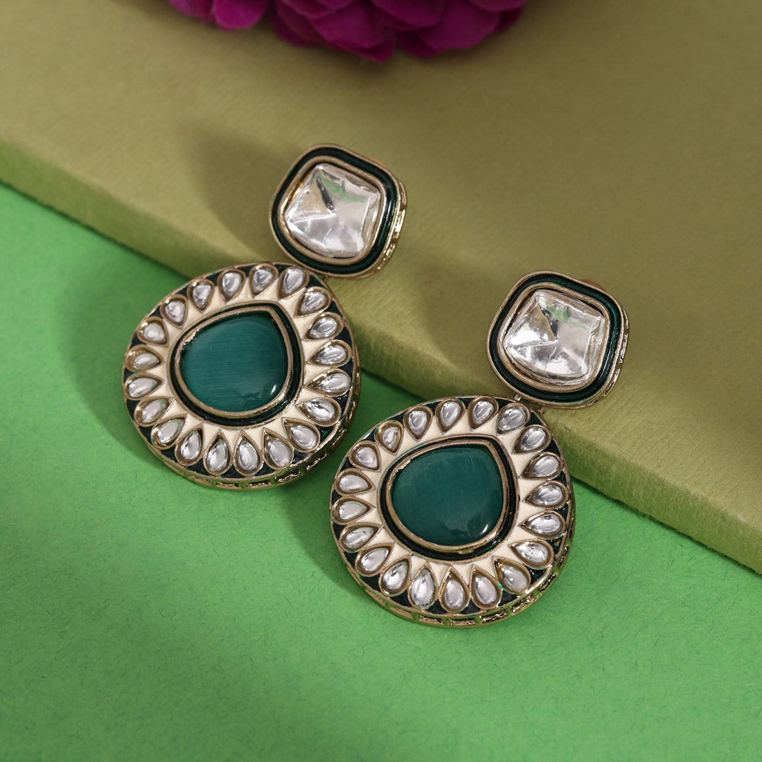 Rani Color Kundan Earrings (KDE999RNI)