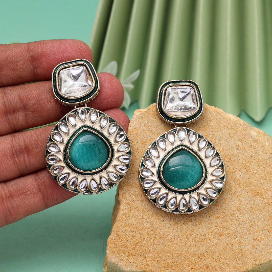 Rani Color Kundan Earrings (KDE999RNI) Rama Green