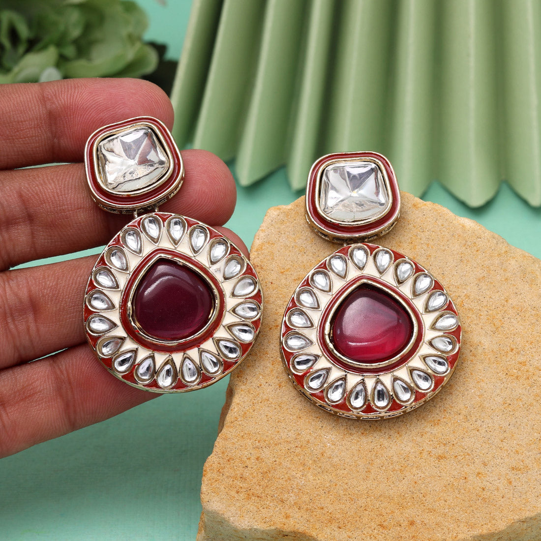 Rani Color Kundan Earrings (KDE999RNI) Rani