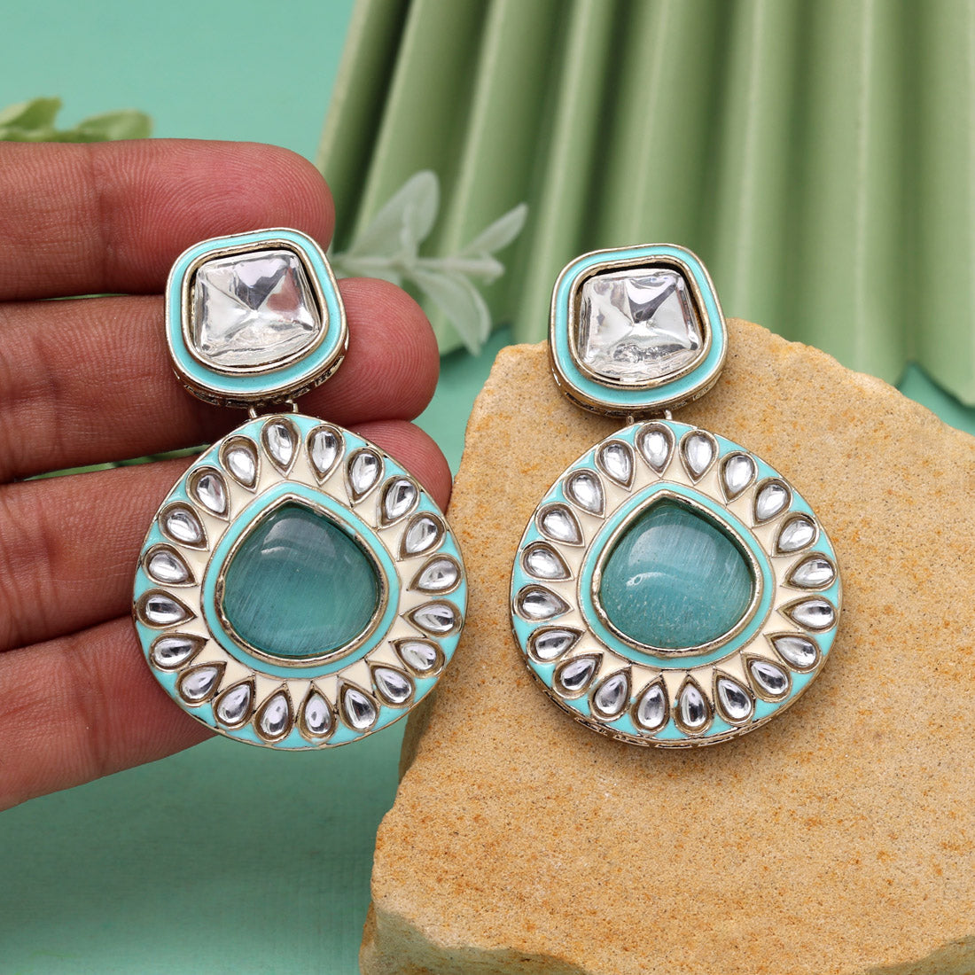 Rani Color Kundan Earrings (KDE999RNI) Sky Blue