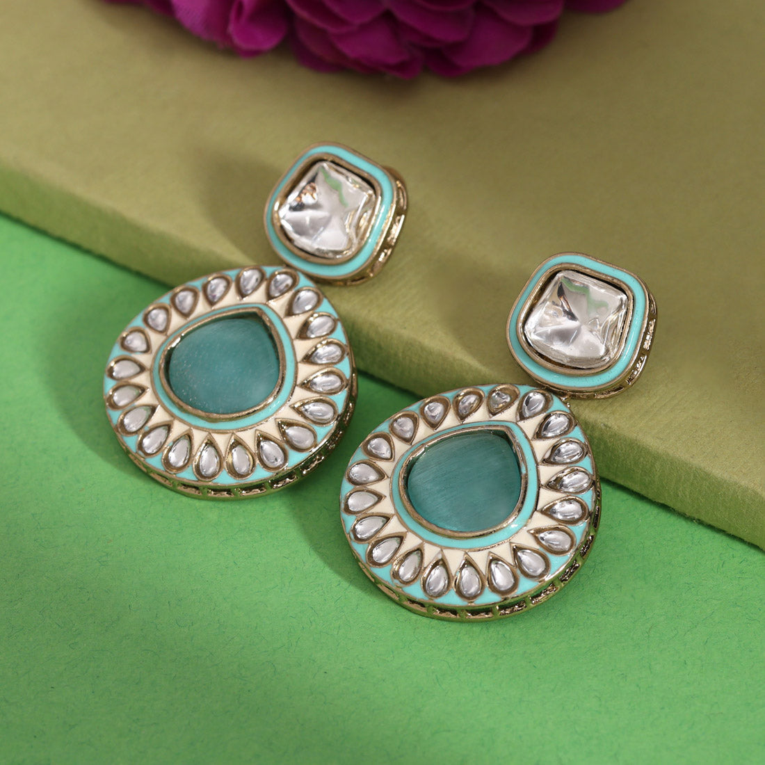 Rani Color Kundan Earrings (KDE999RNI)