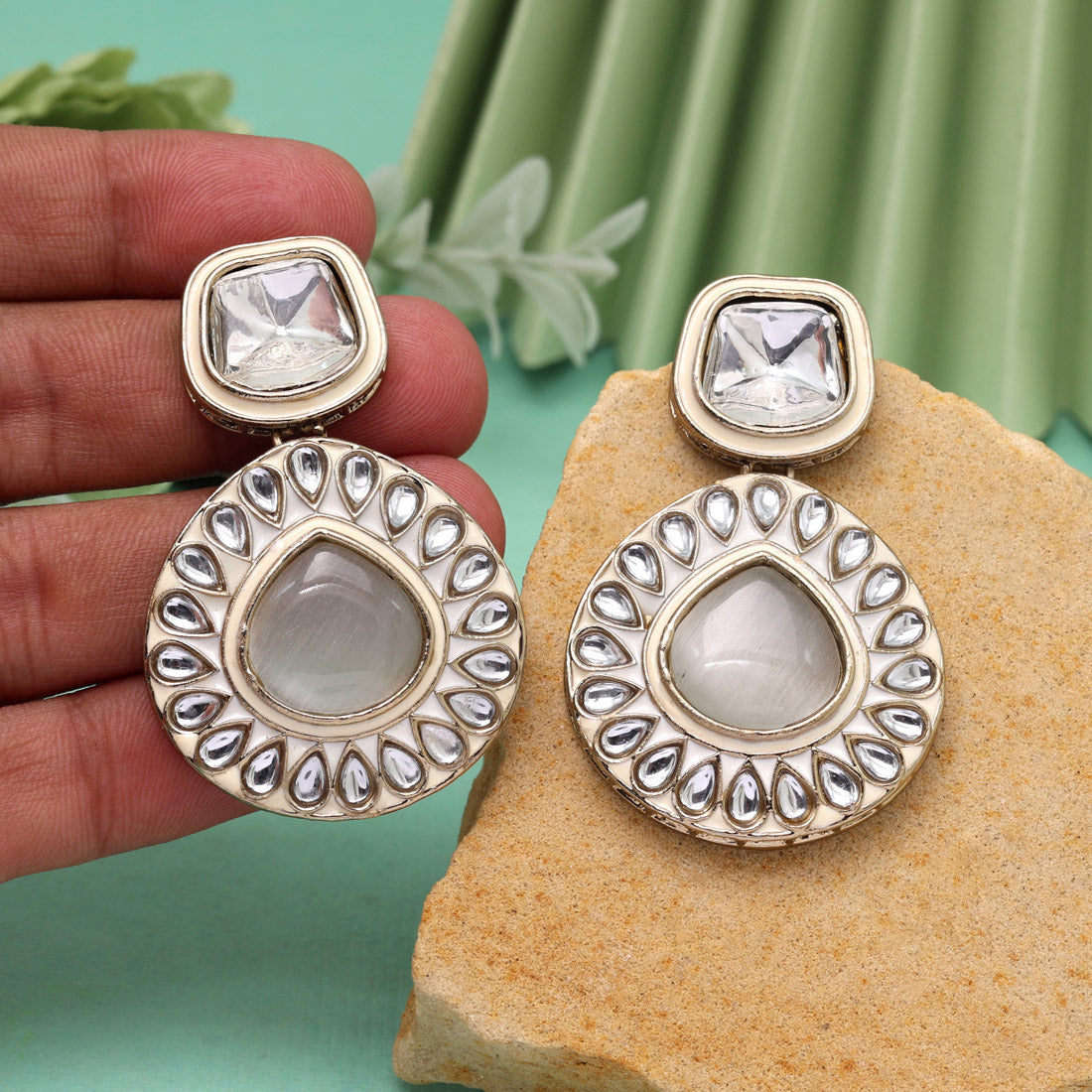 Rani Color Kundan Earrings (KDE999RNI) White