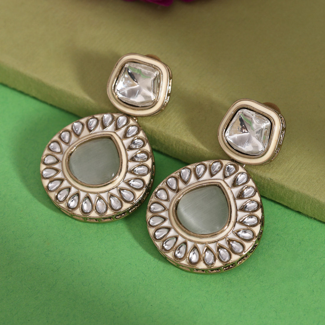Rani Color Kundan Earrings (KDE999RNI)