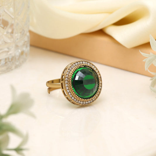 Elegant Green Color Kundan Ring For Women