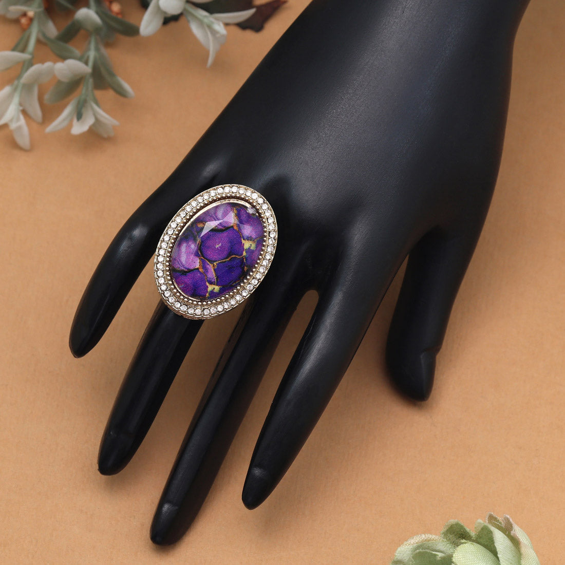 Majestic Purple Color Kundan Ring For Women