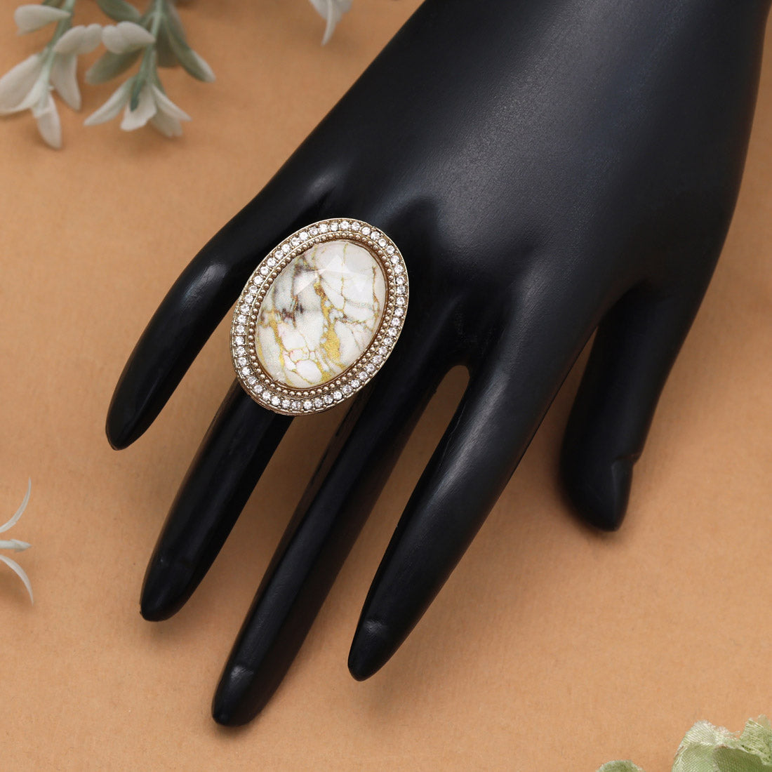 Snowy White Color Kundan Ring For Women