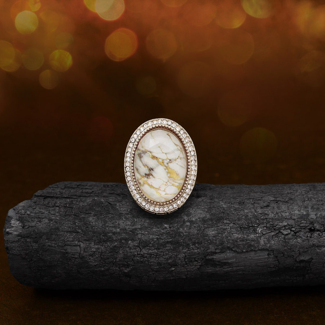 Snowy White Color Kundan Ring For Women