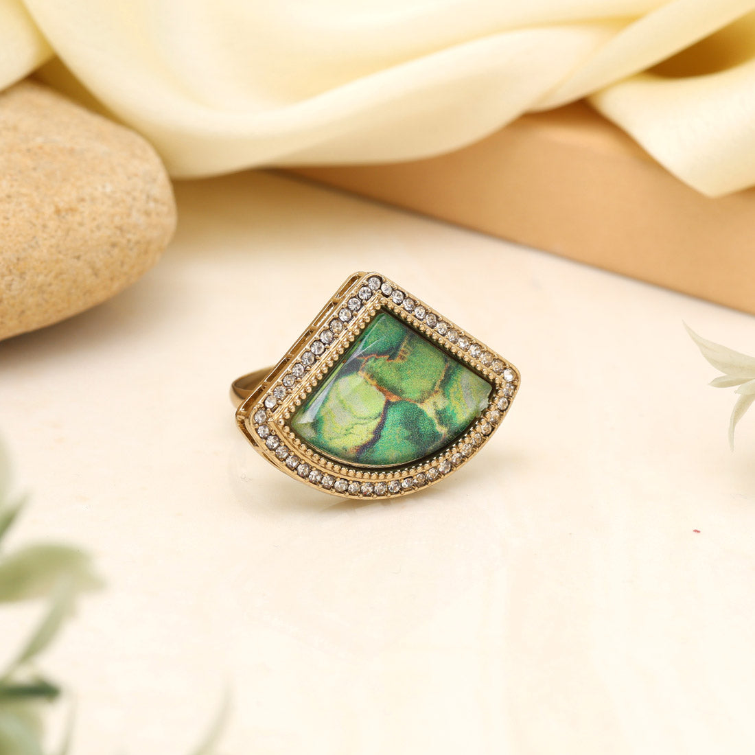 Lush Green Color Kundan Ring For Women
