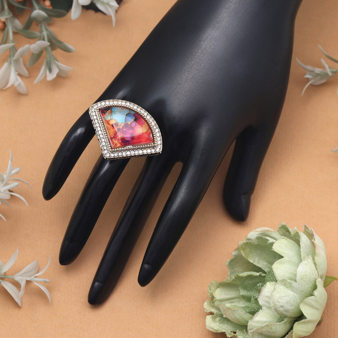 Sparkling Multi Color Kundan Ring For Women