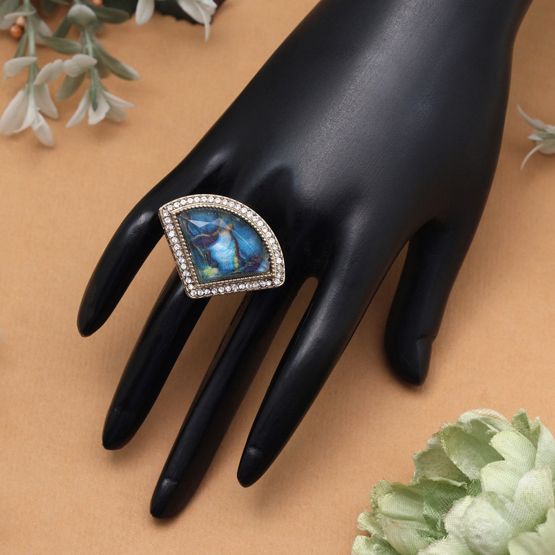 Serene Turquoise Blue Color Kundan Ring For Women