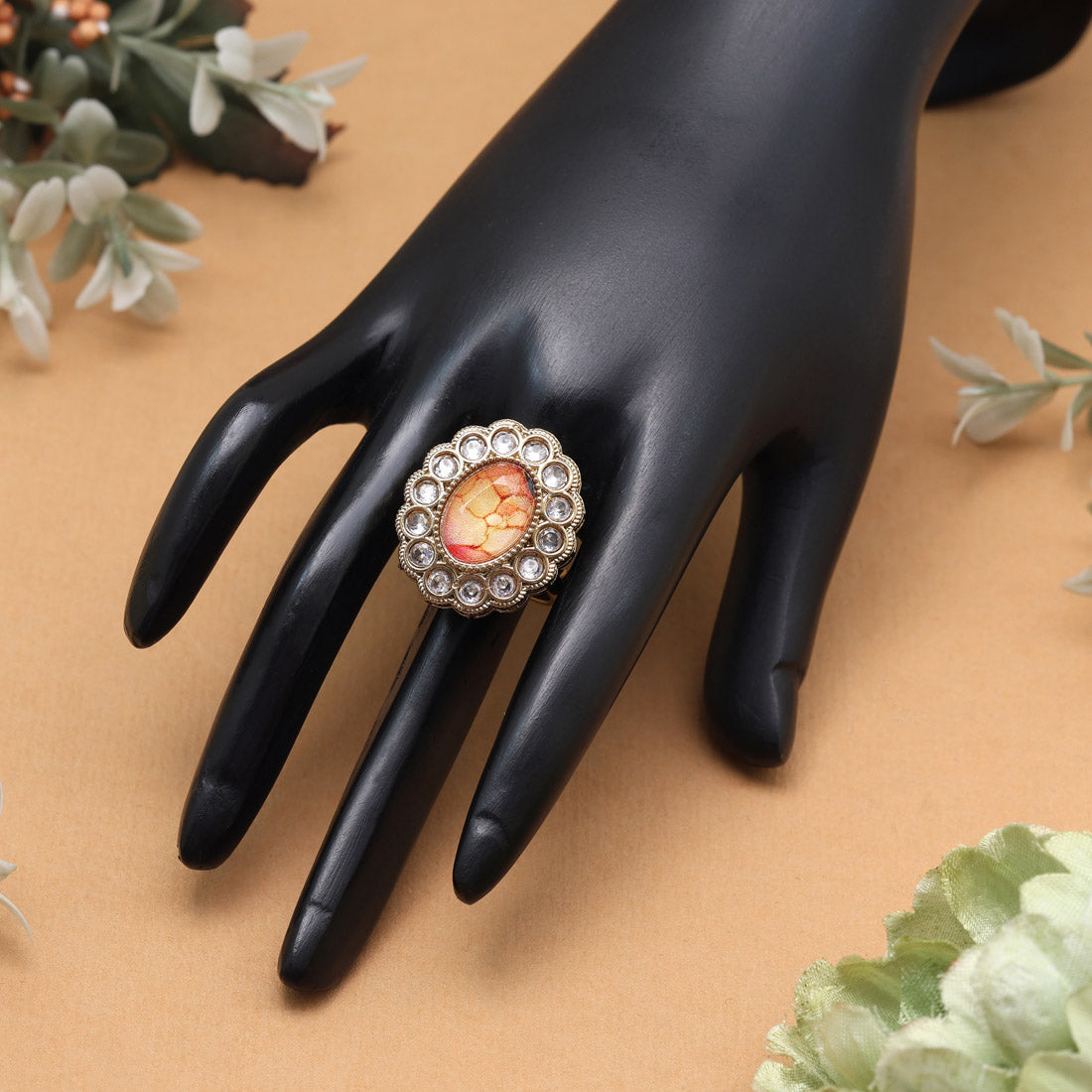Sunny Yellow Color Kundan Ring For Women