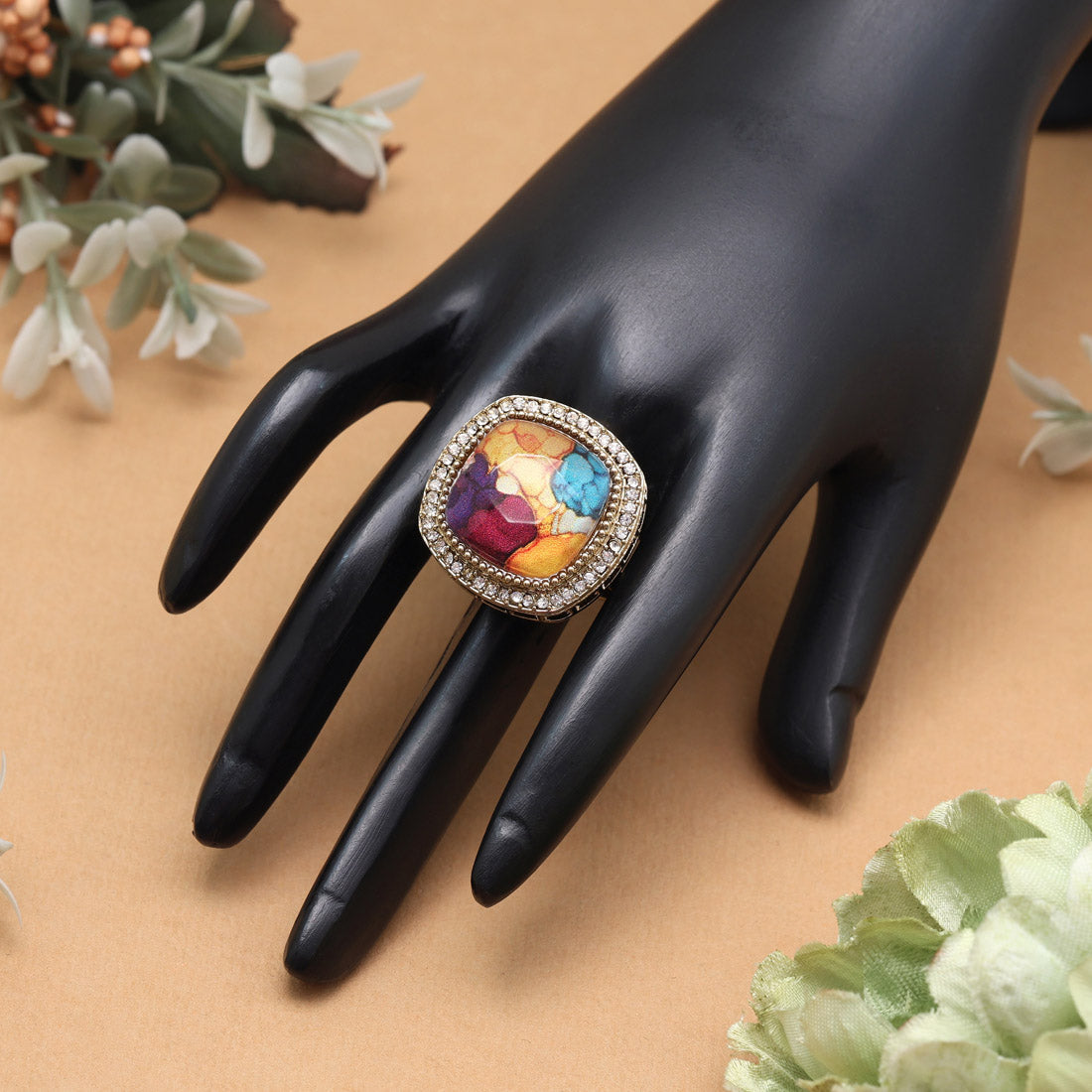 Rainbow Multi Color Kundan Ring For Women