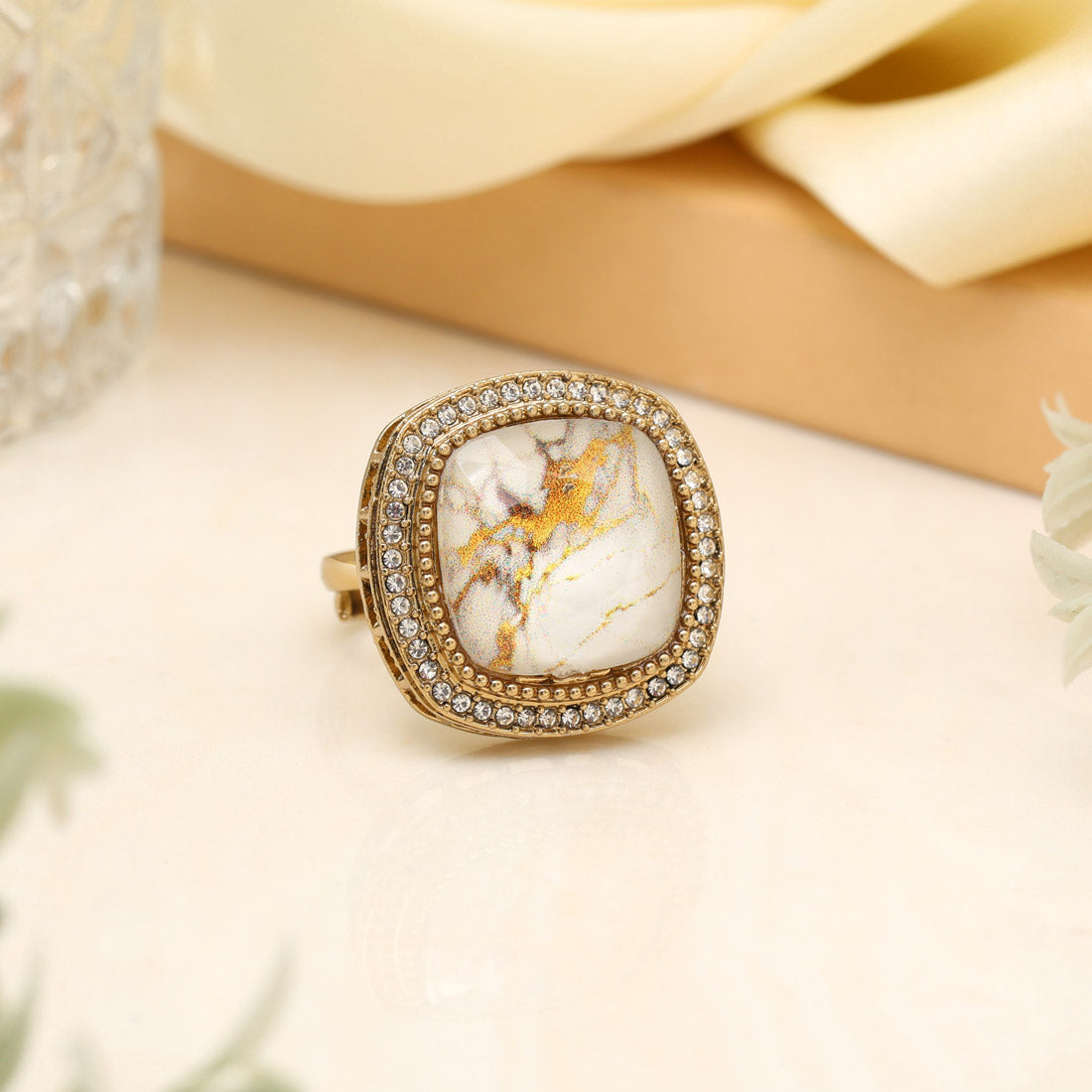 Snow White Color Kundan Ring For Women