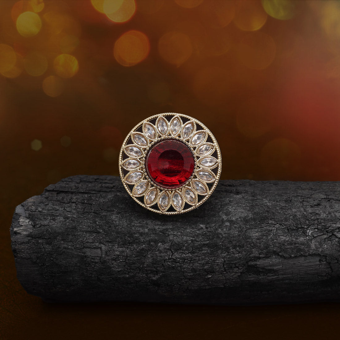 Rich Maroon Color Kundan Ring For Women