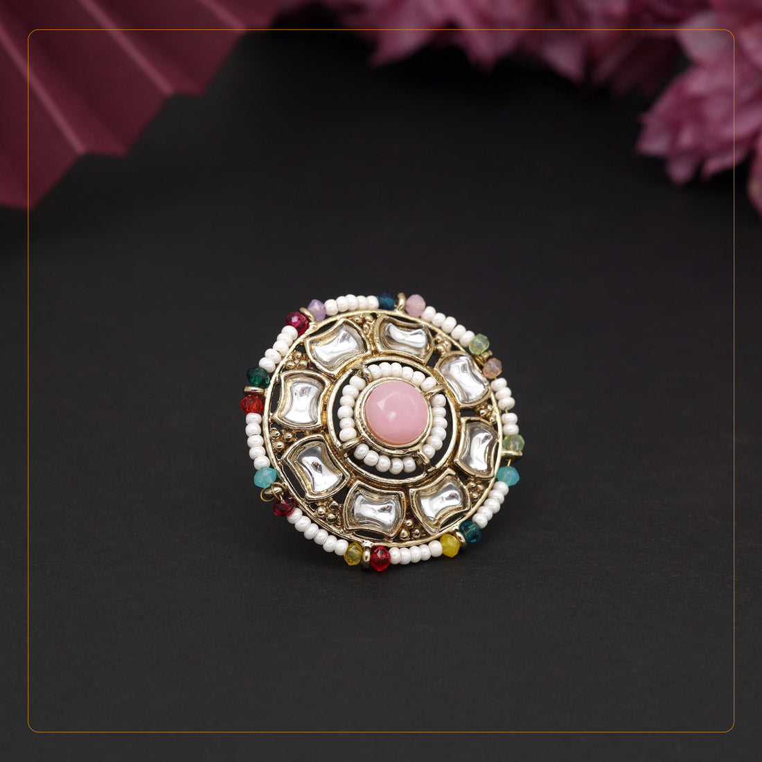 Assorted Color 12 Pieces Of Kundan Finger Rings (KDR286CMB)