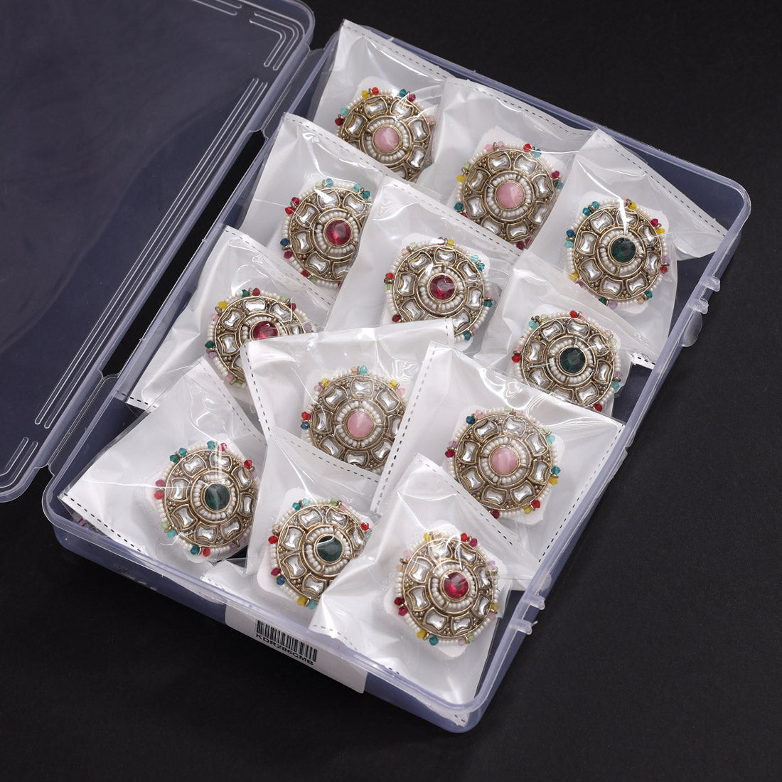 Assorted Color 12 Pieces Of Kundan Finger Rings (KDR286CMB)