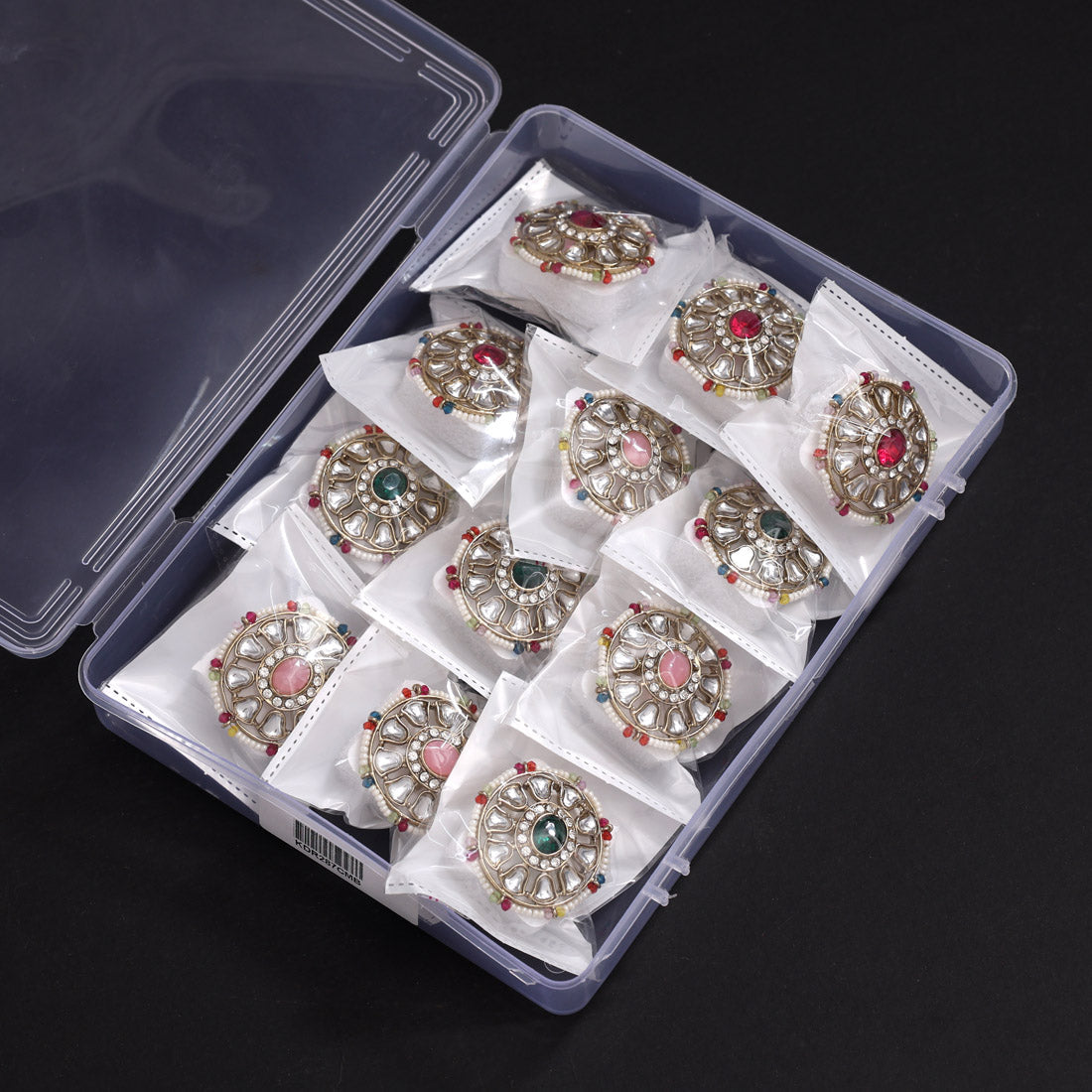 Assorted Color 12 Pieces Of Kundan Finger Rings (KDR287CMB)