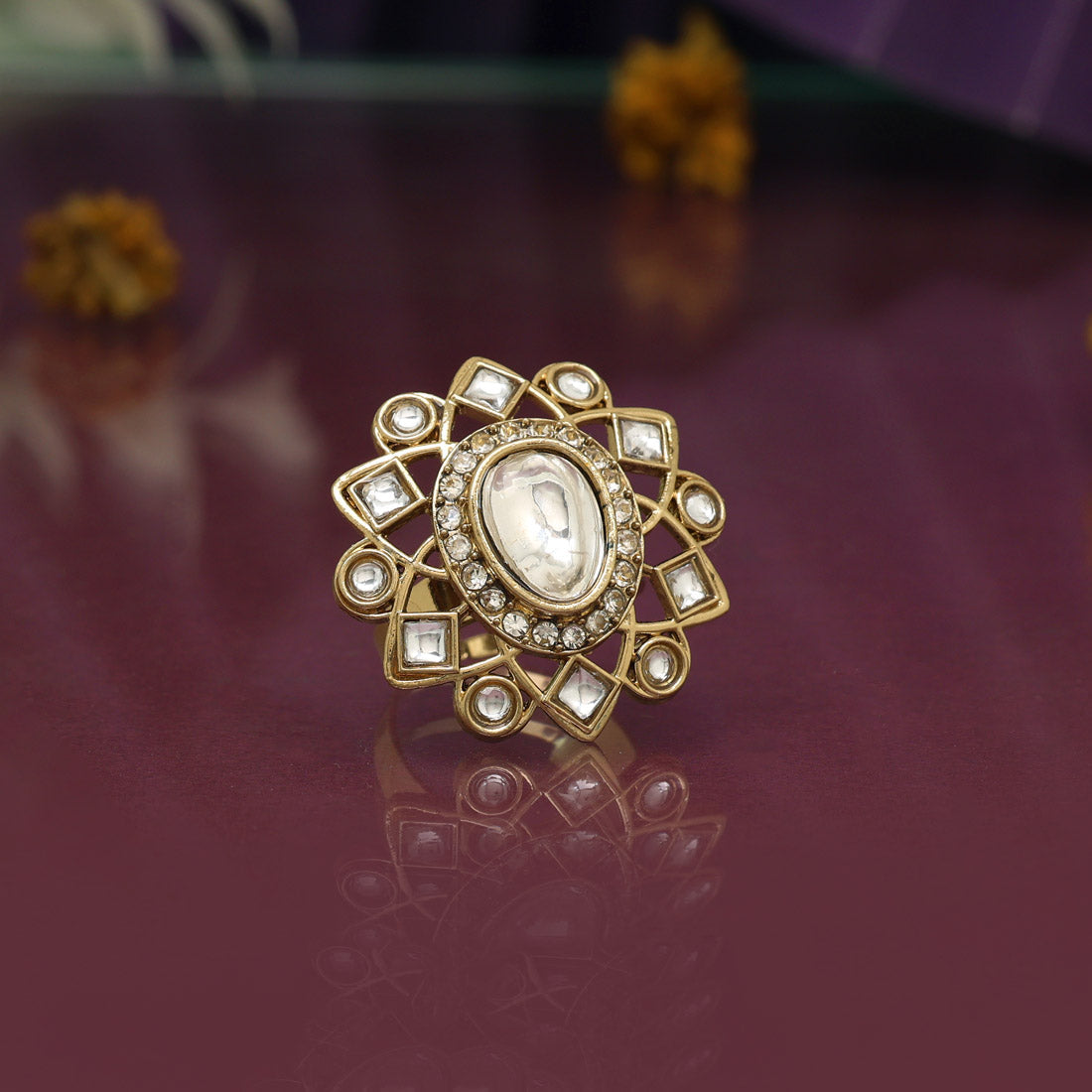 White Color Stylish Kundan Rings – 12 Pieces