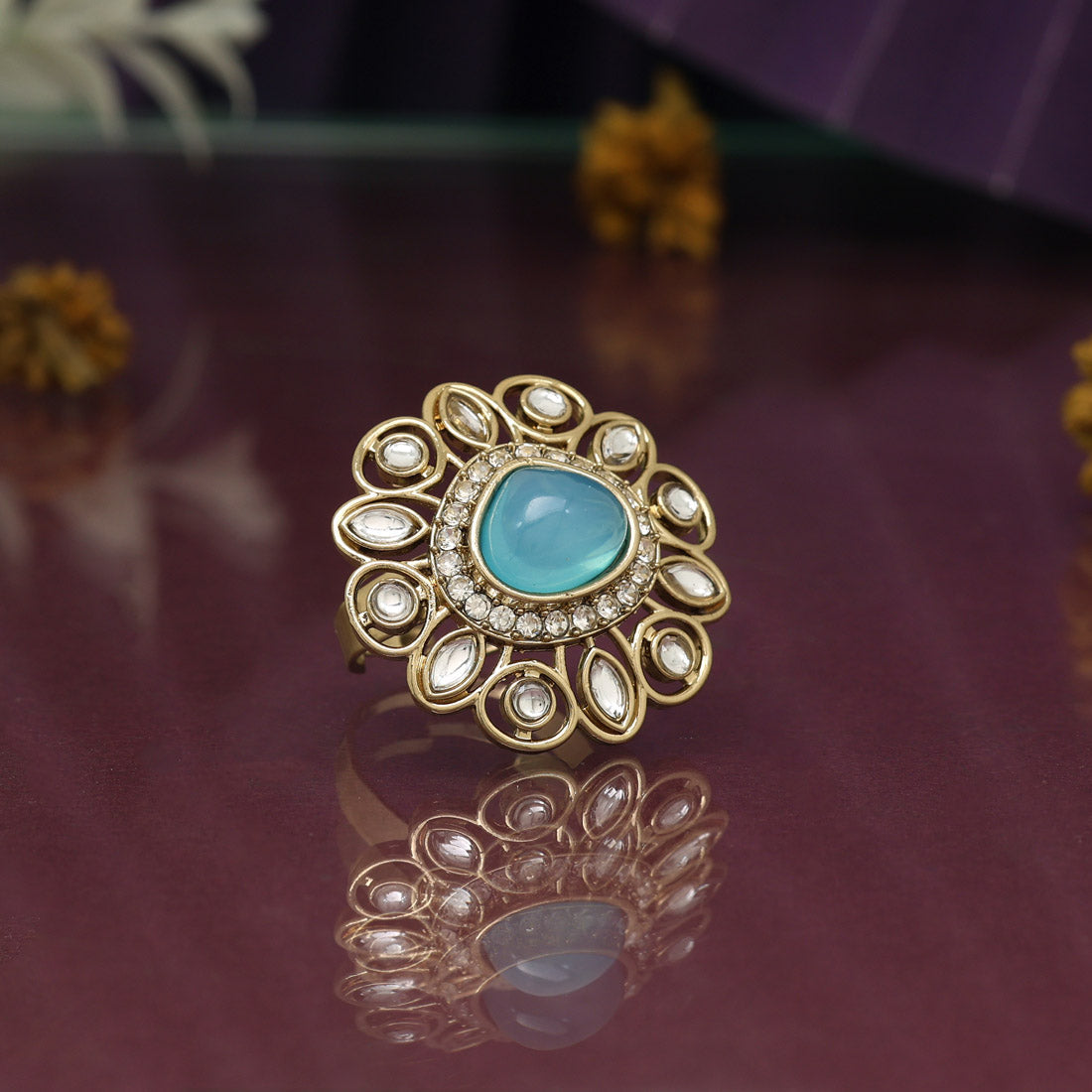 Assorted Color And Design Kundan Rings Collection – 12 Pieces