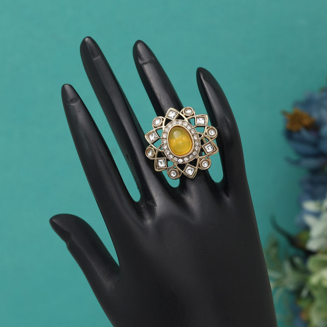 Assorted Color Kundan Finger Rings Pack – 12 Pieces