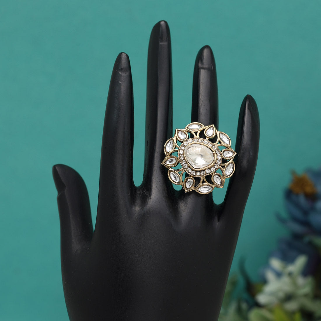White Color Elegant Kundan Rings – Set Of 12