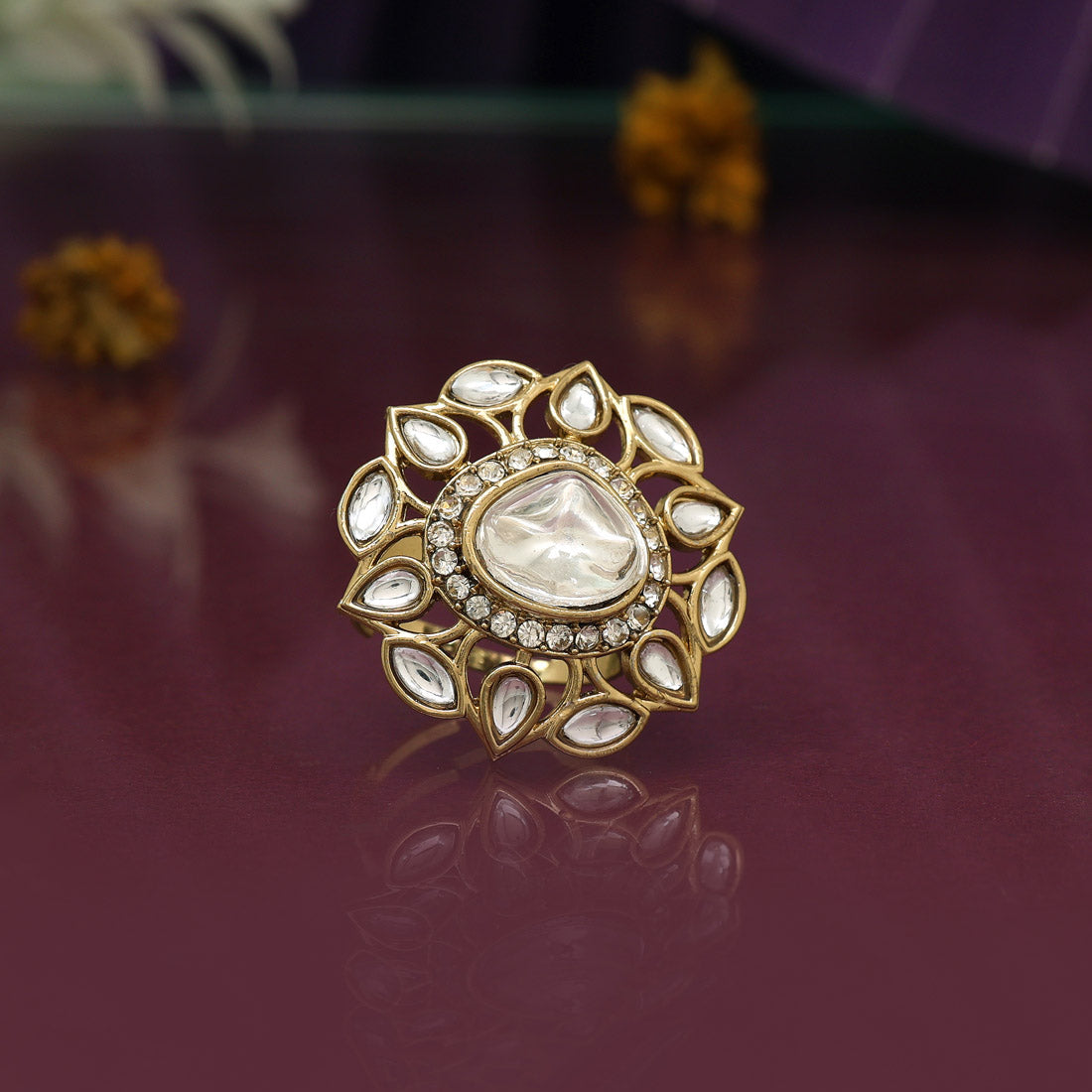 White Color Elegant Kundan Rings – Set Of 12