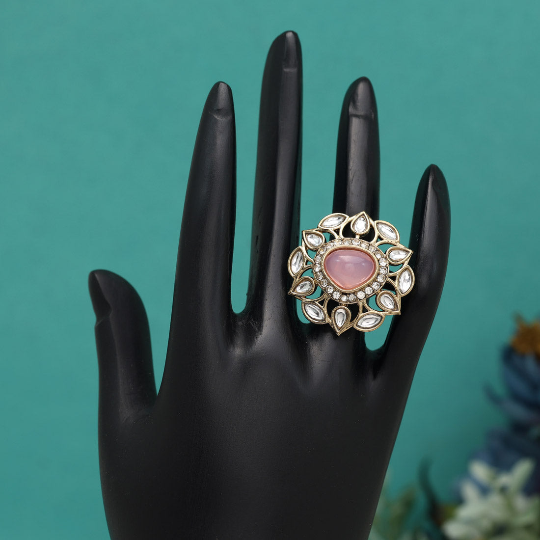 Assorted Color Stylish Kundan Rings – 12-Piece Set