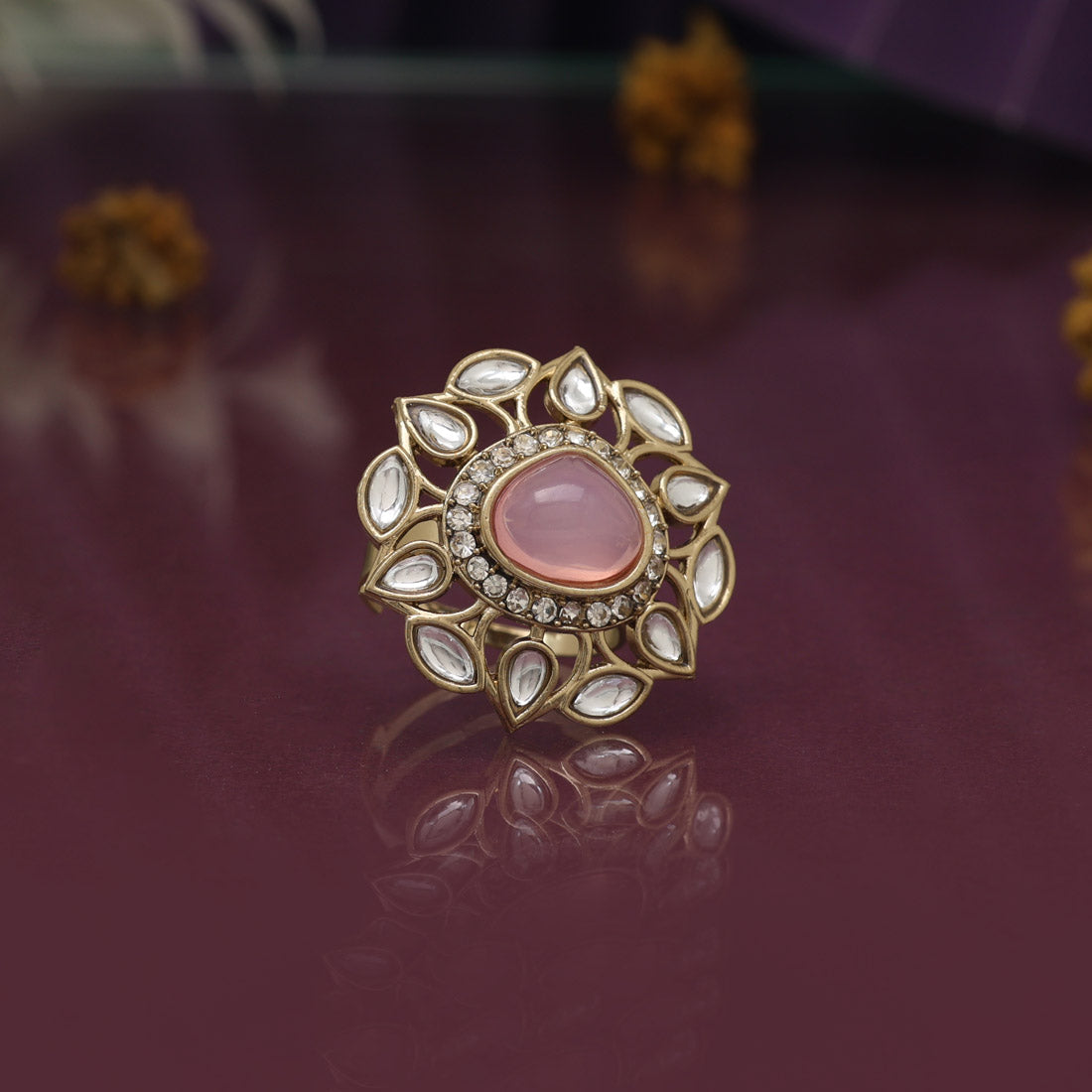 Assorted Color Stylish Kundan Rings – 12-Piece Set