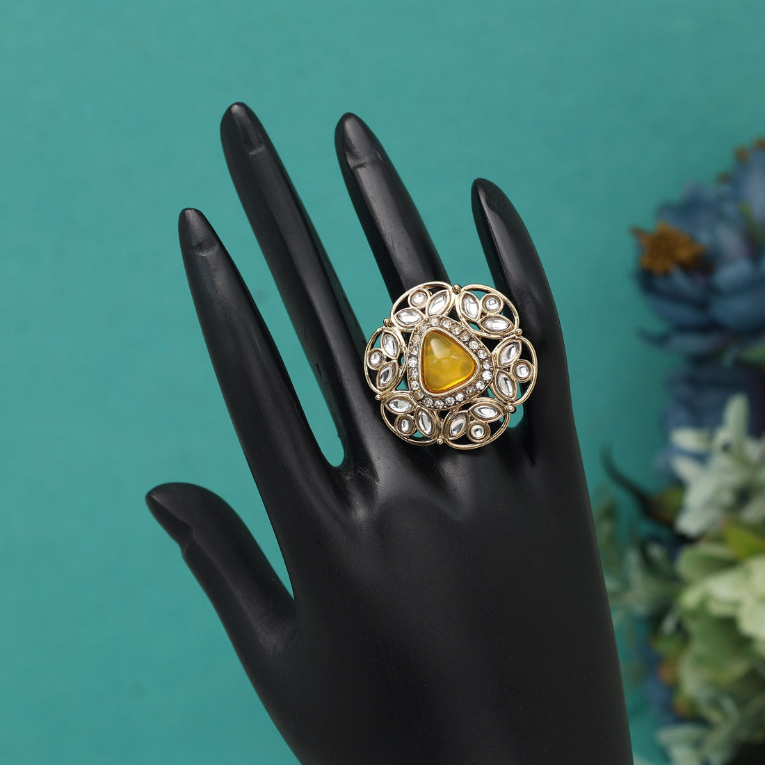 Assorted Color Traditional Kundan Rings – 12 Pieces