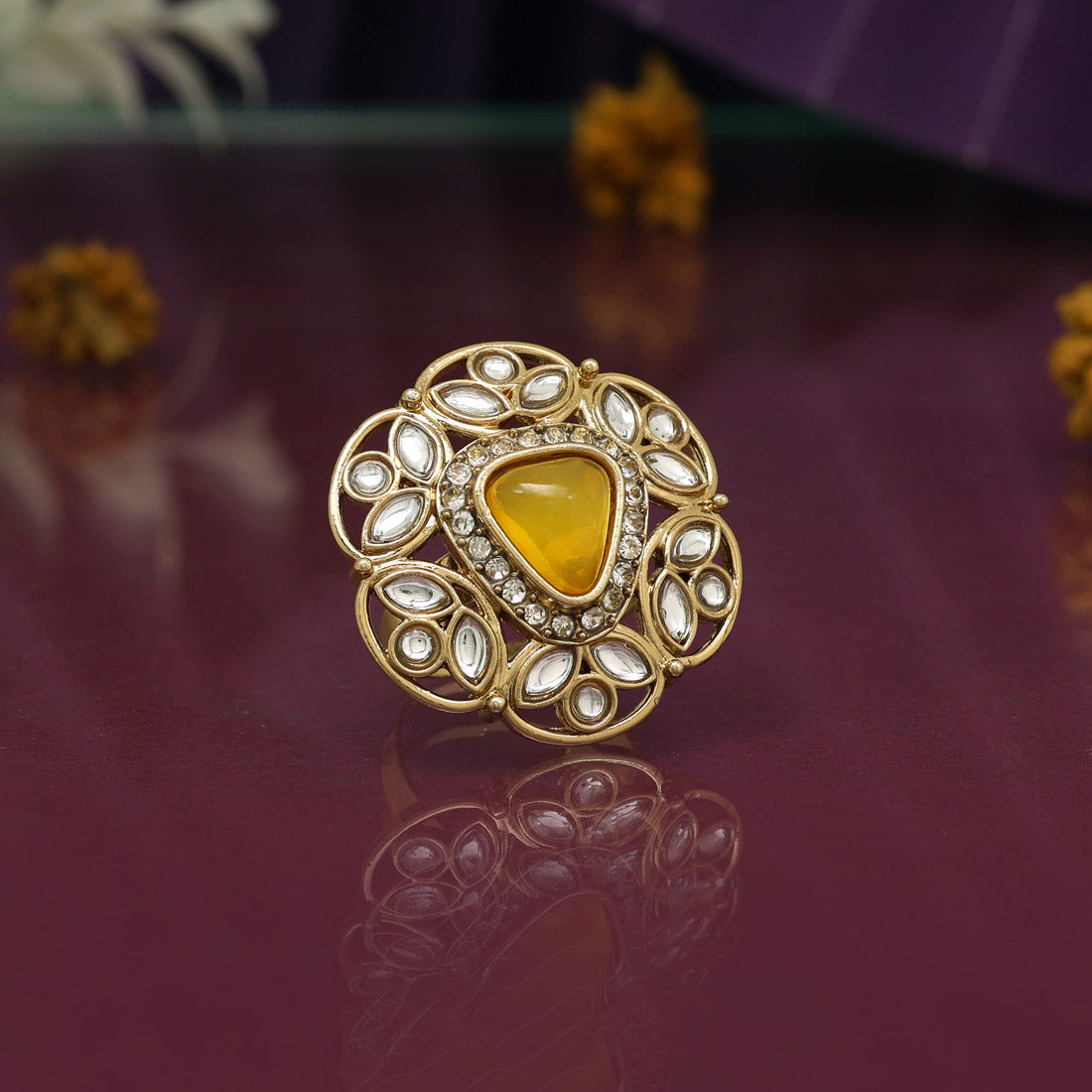 Assorted Color Traditional Kundan Rings – 12 Pieces