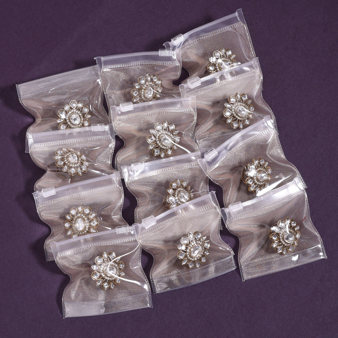 White Color Designer Kundan Rings – 12 Pieces