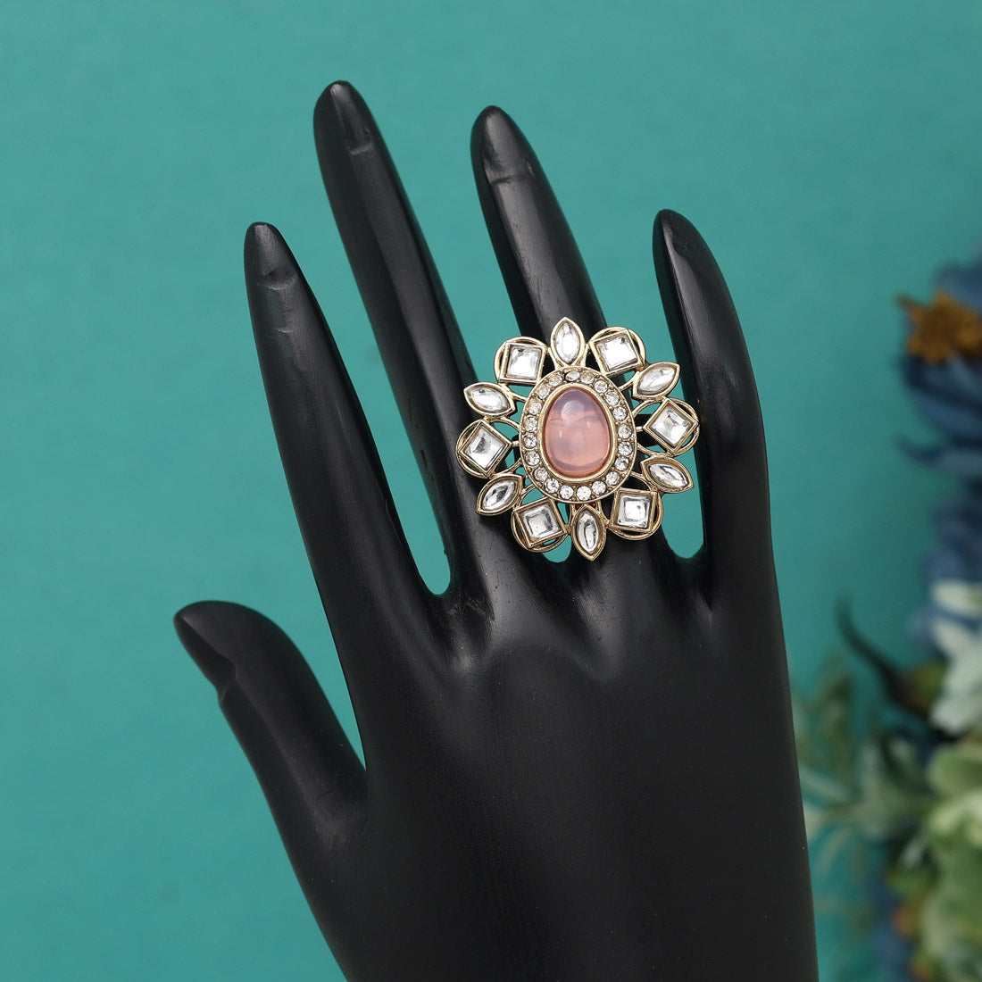 Assorted Color Festive Kundan Rings – 12-Pack