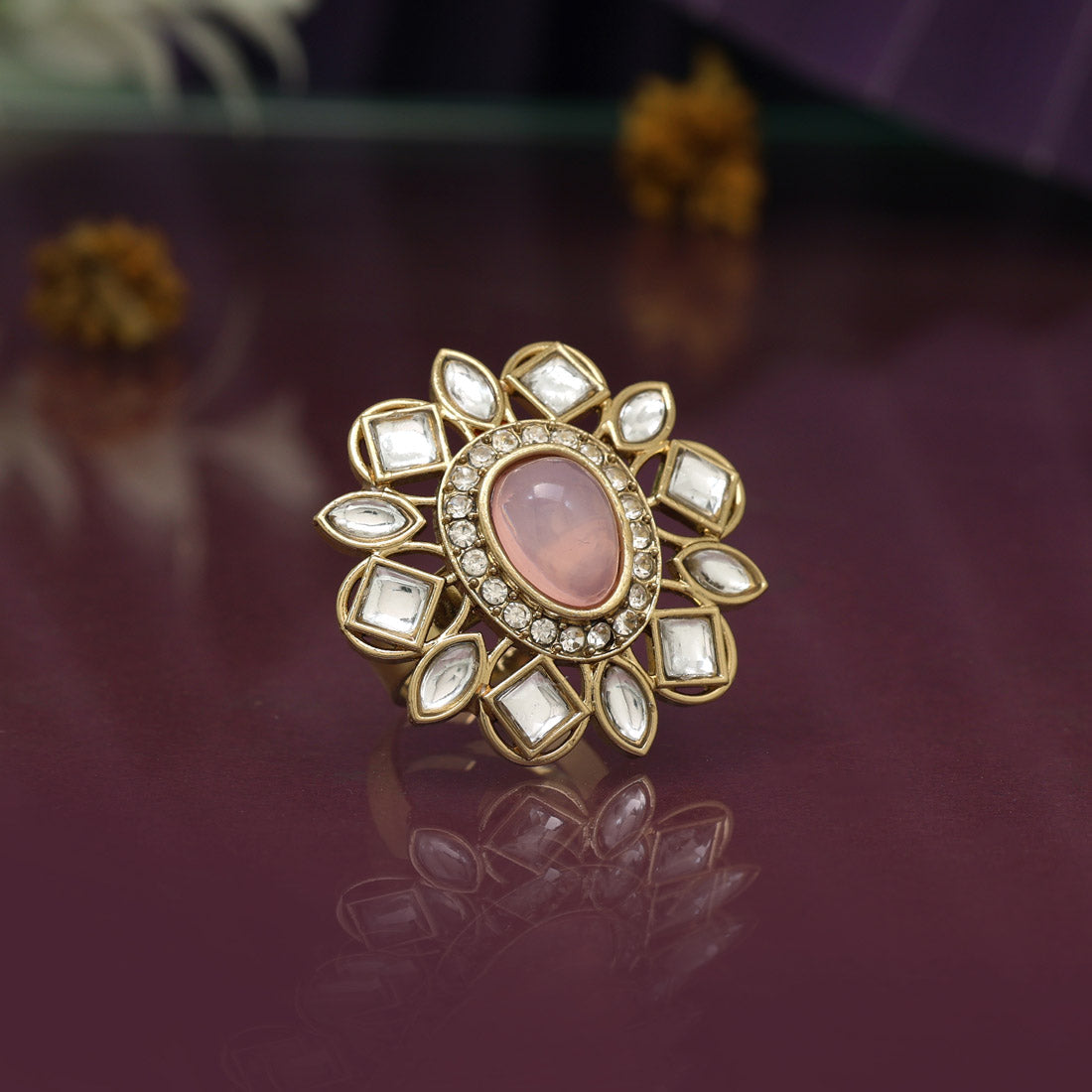 Assorted Color Festive Kundan Rings – 12-Pack