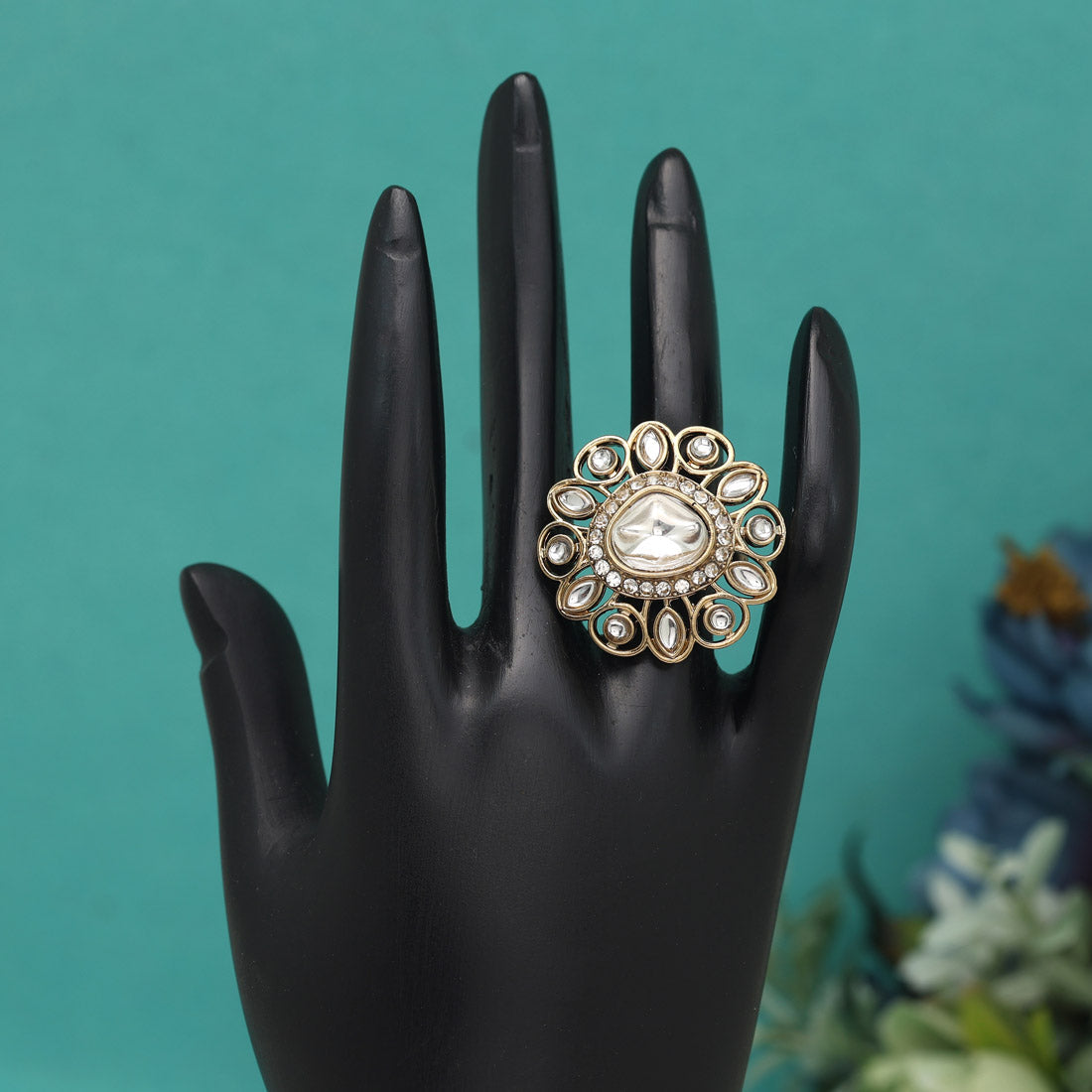 White Color Radiant Kundan Rings – 12-Piece Set