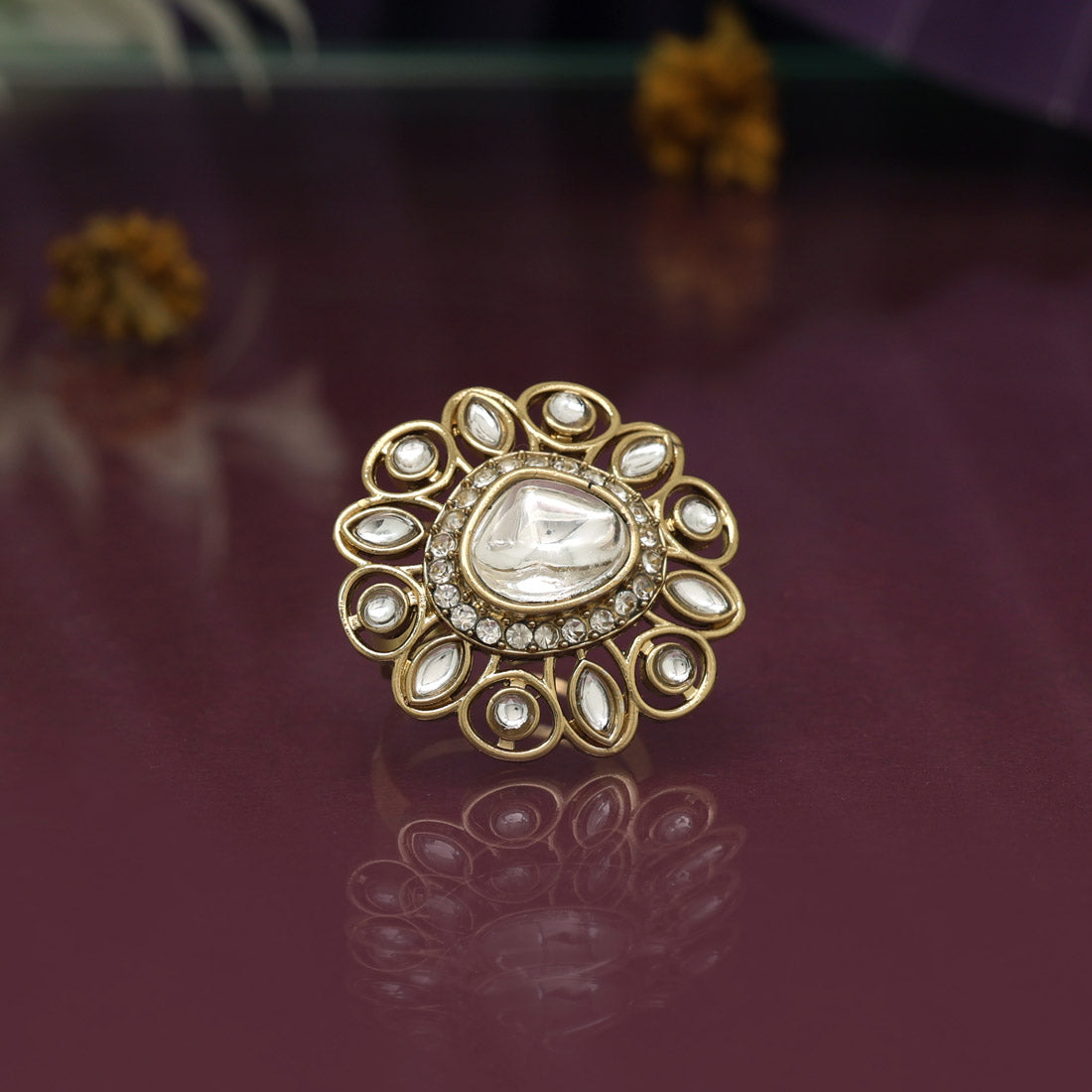 White Color Radiant Kundan Rings – 12-Piece Set