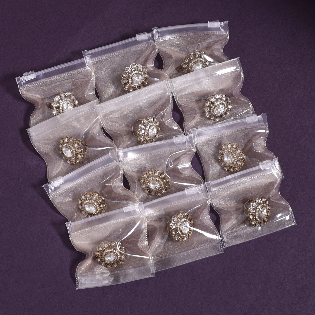 White Color Radiant Kundan Rings – 12-Piece Set