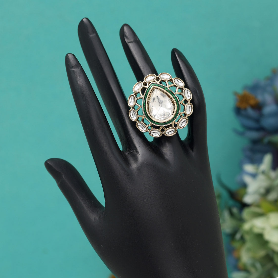 White Color Kundan Finger Rings – Set Of 12