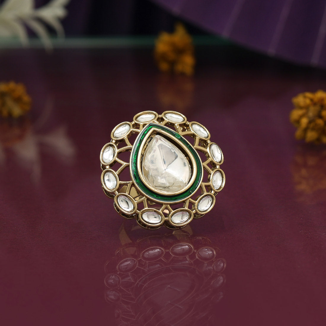 White Color Kundan Finger Rings – Set Of 12