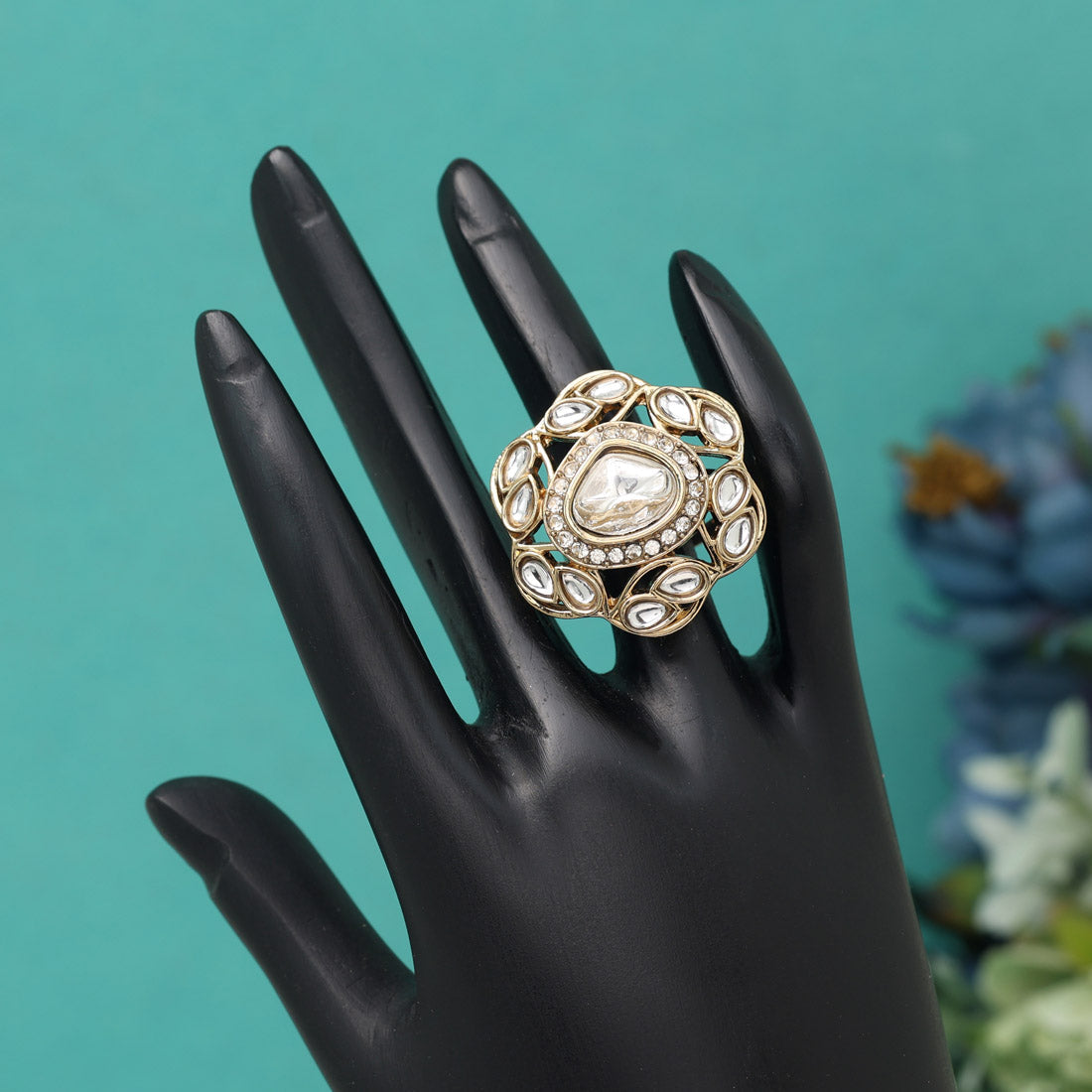 White Color Ornate Kundan Rings – Pack Of 12