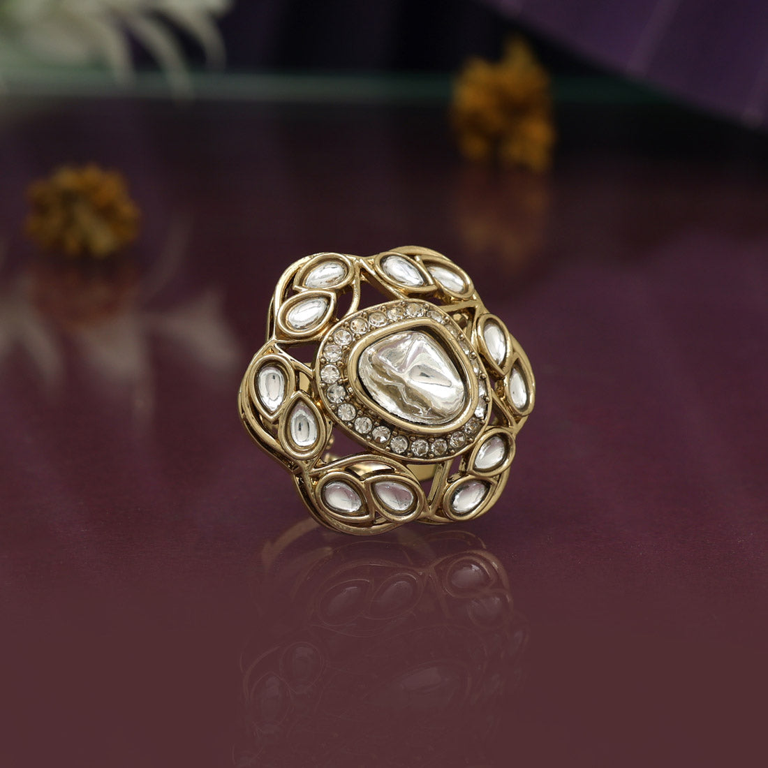 White Color Ornate Kundan Rings – Pack Of 12