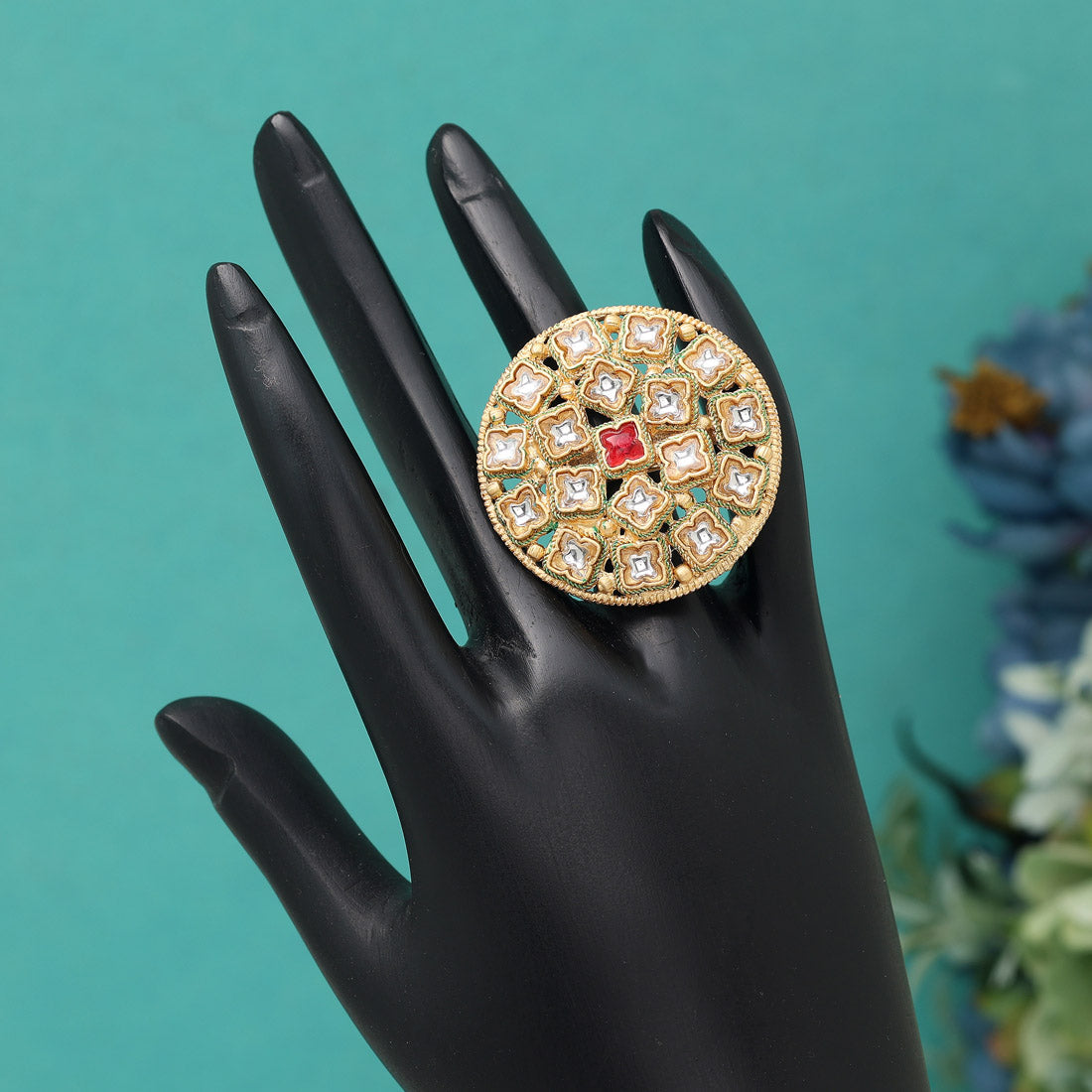 Assorted Color Graceful Kundan Rings – 12-Piece Set