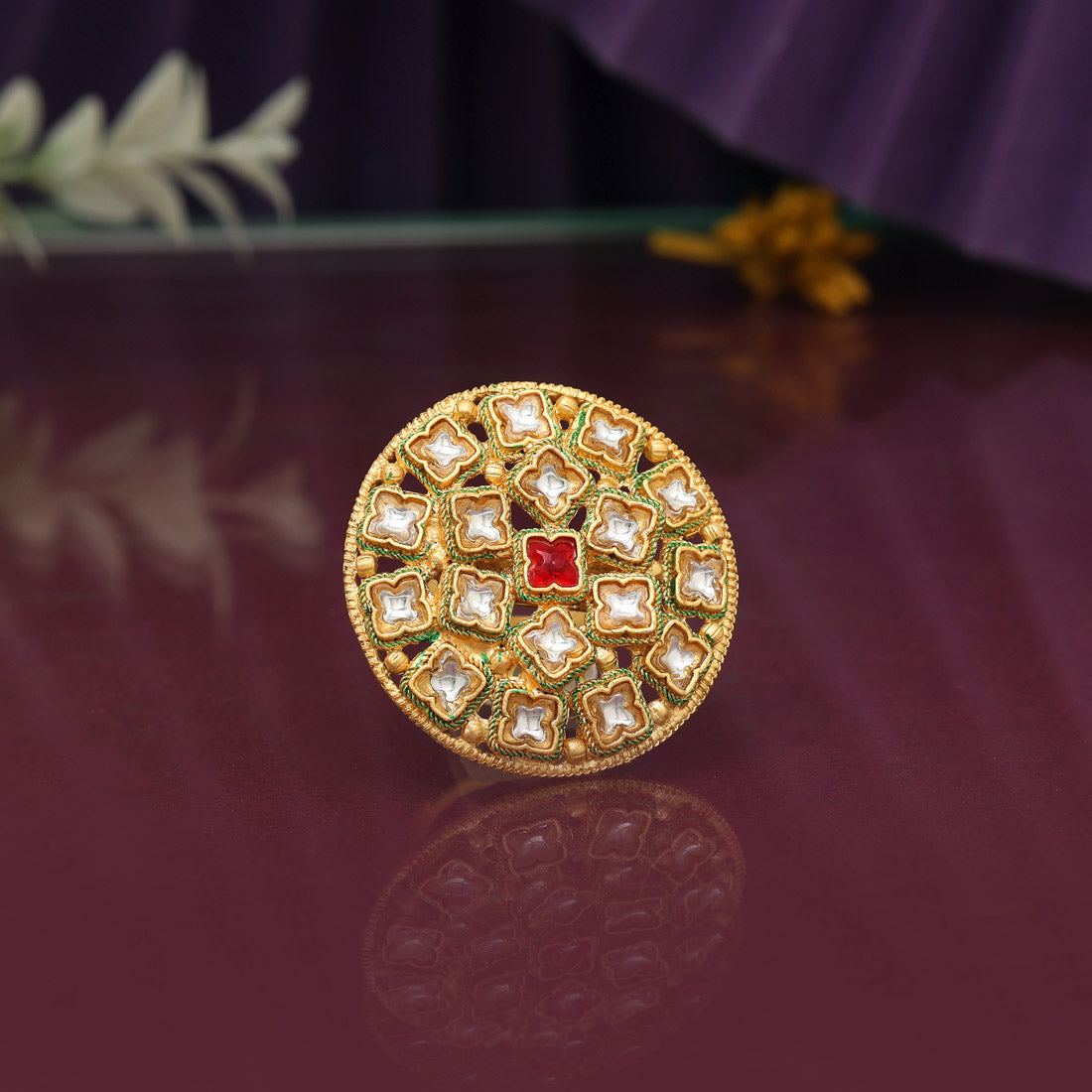 Assorted Color Graceful Kundan Rings – 12-Piece Set