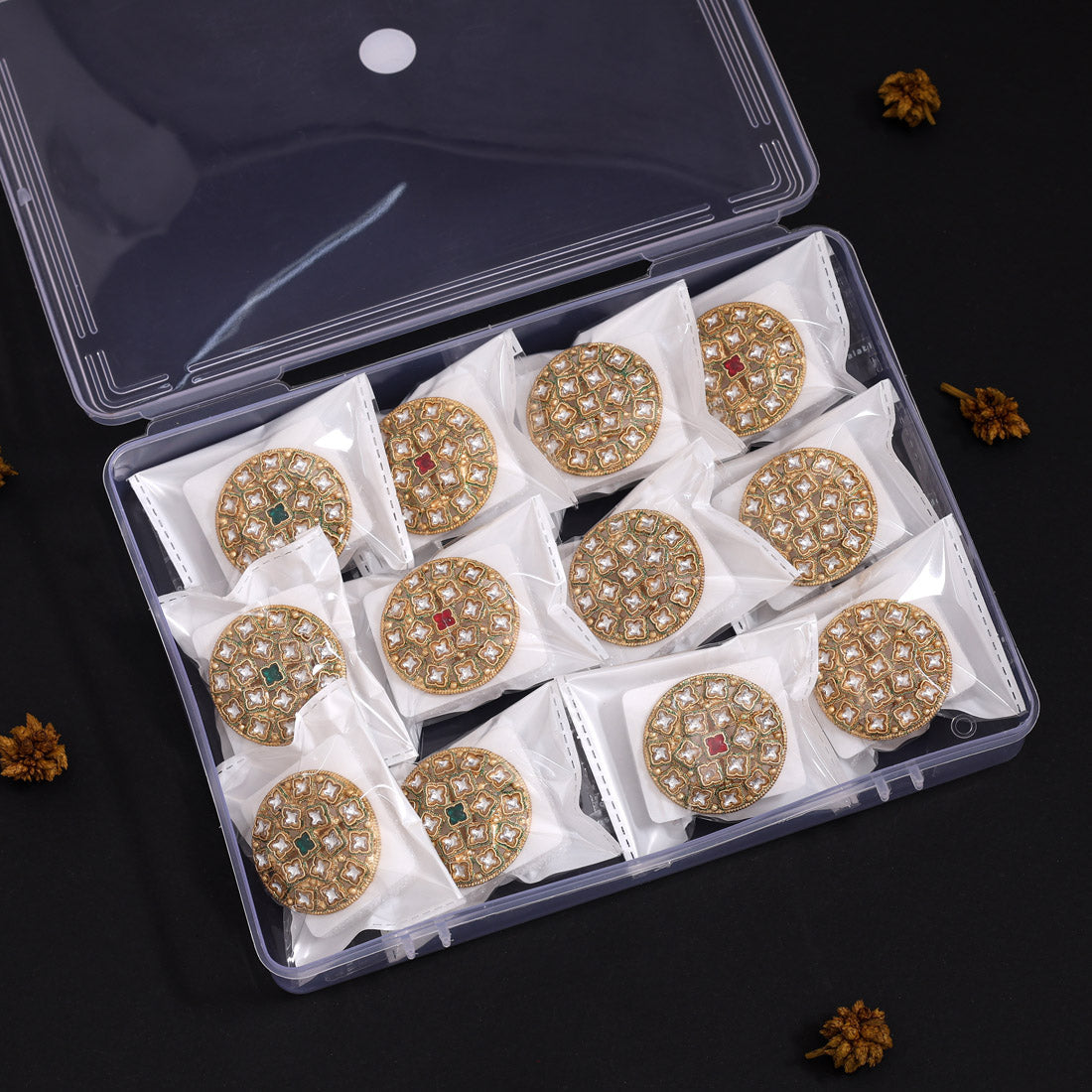 Assorted Color Graceful Kundan Rings – 12-Piece Set