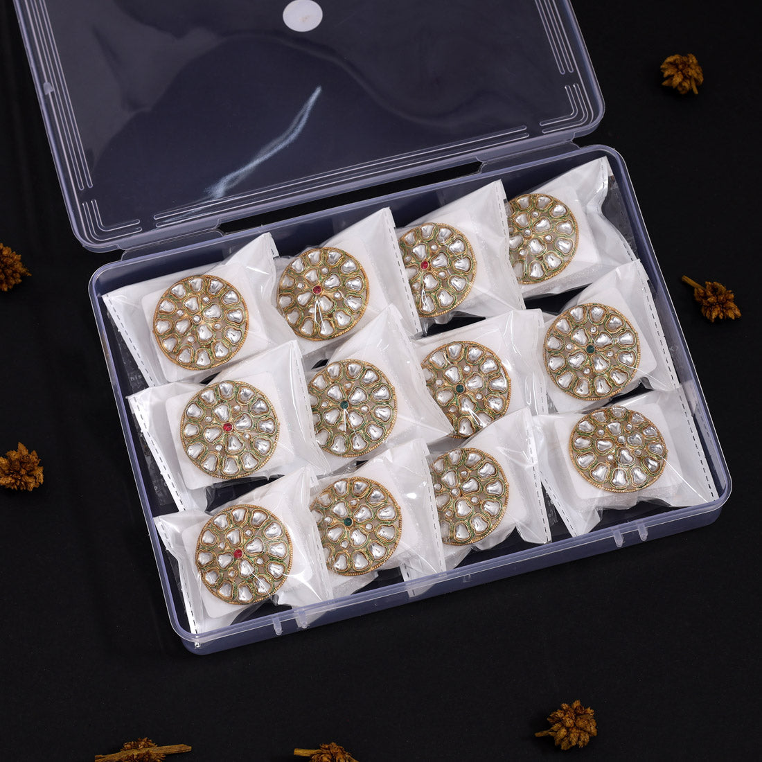 Assorted Color Chic Kundan Rings – Set Of 12
