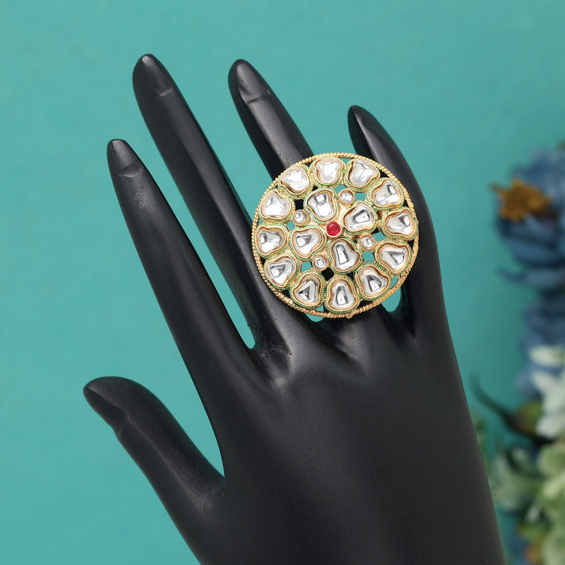 Assorted Color Chic Kundan Rings – Set Of 12