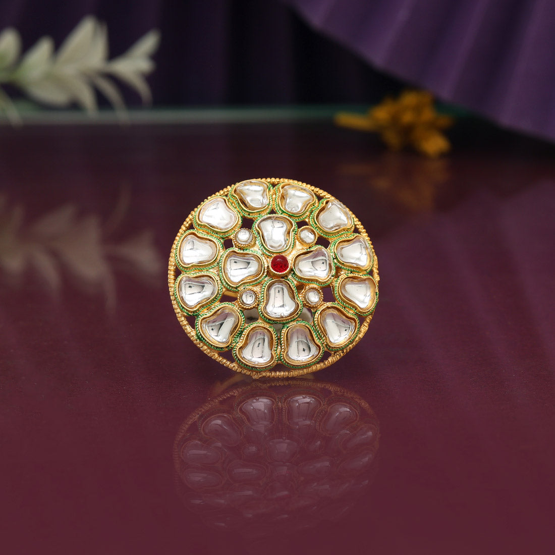 Assorted Color Chic Kundan Rings – Set Of 12